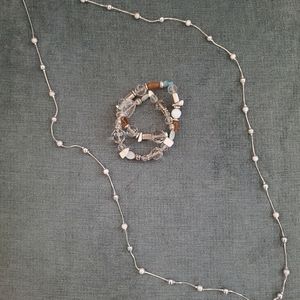 Silver necklace + beaded bracelet set!